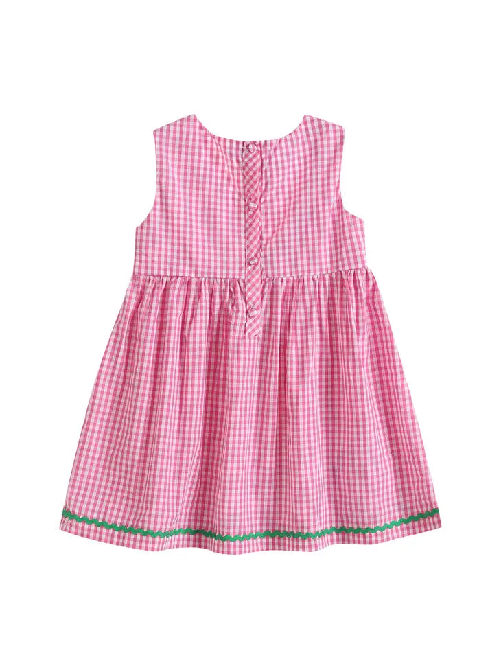 Pink Gingham Farm Animals Baby Dress