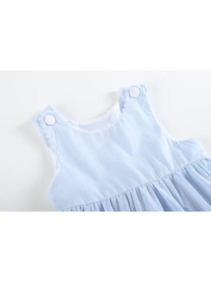 Classic Light Blue Seersucker Button Dress