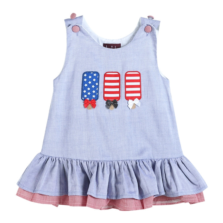 Blue and Red Americana Popsicles Applique Swing Dress