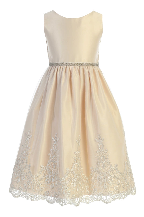 Metallic Scallop Lace Skirt with Satin