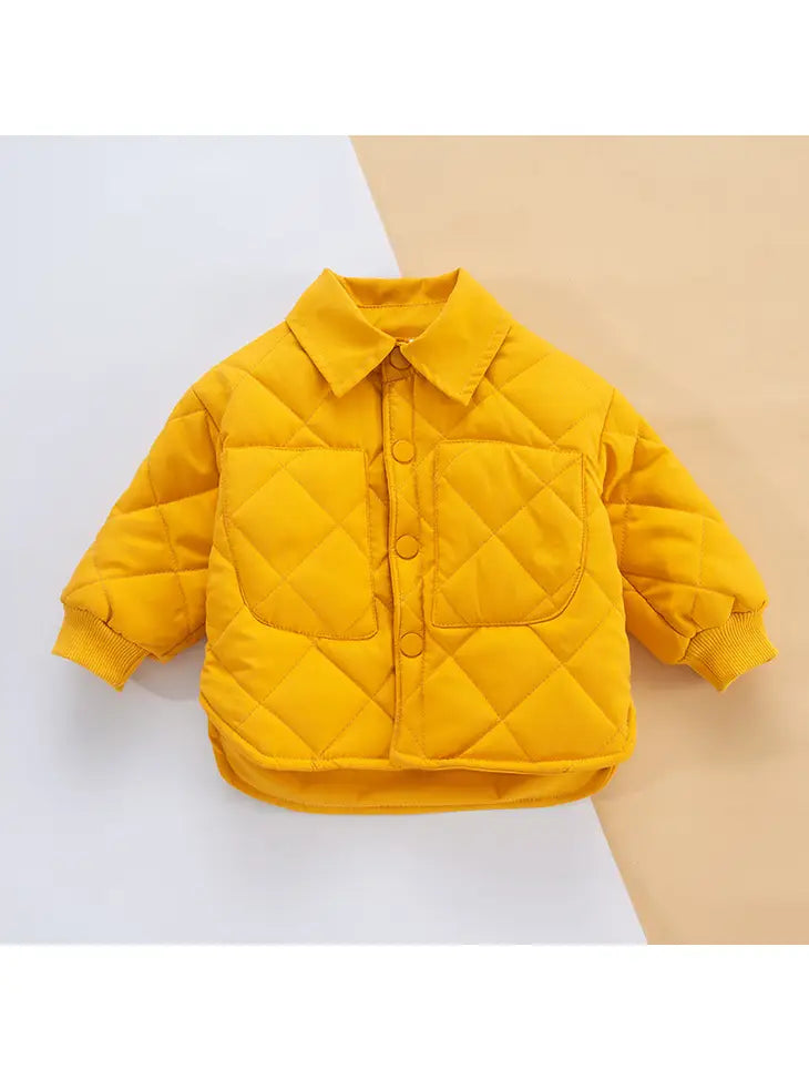 Baby Solid Thickened Lined Lapel Long Sleeve Quilted Outwear