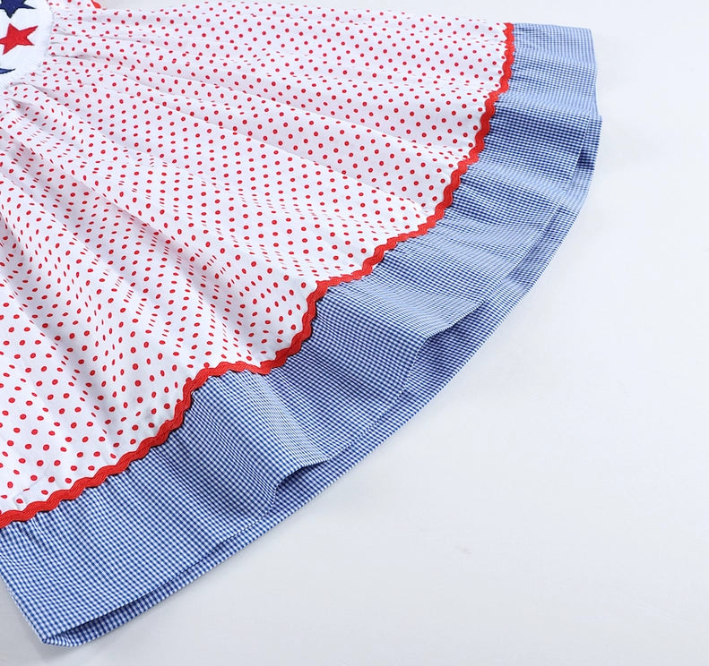 Red Polka Dot Americana Smocked Bishop Dress