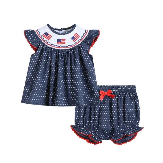Navy American Flag Top and Bloomer Baby and Toddler Set