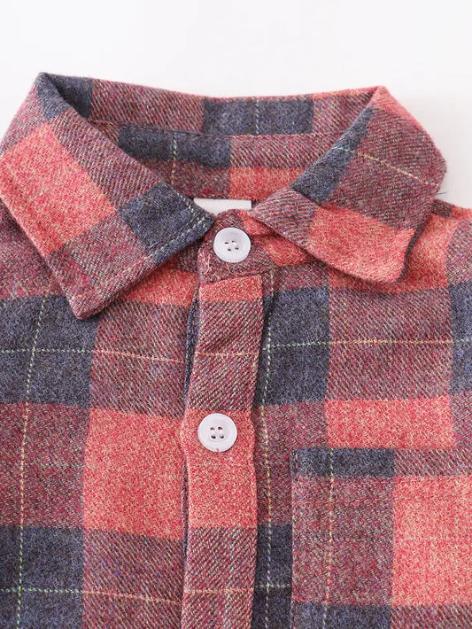 Rust Plaid Boy Button Down Shirt