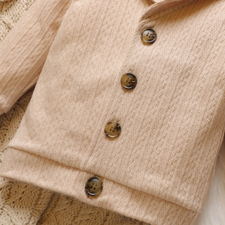 Baby Solid Lapel Button Down Long Sleeve Outwear
