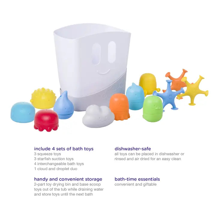 Bath Time Essential Gift Set, Includes Drying Bin & 11 Toys