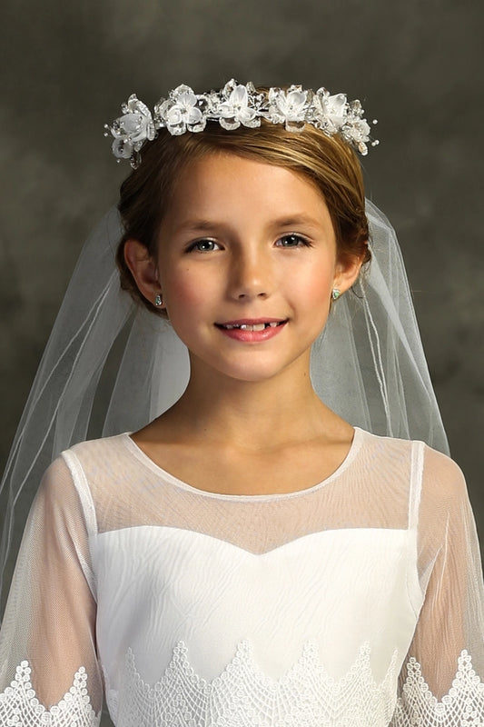 White Flower Rhinestone Crown Veil