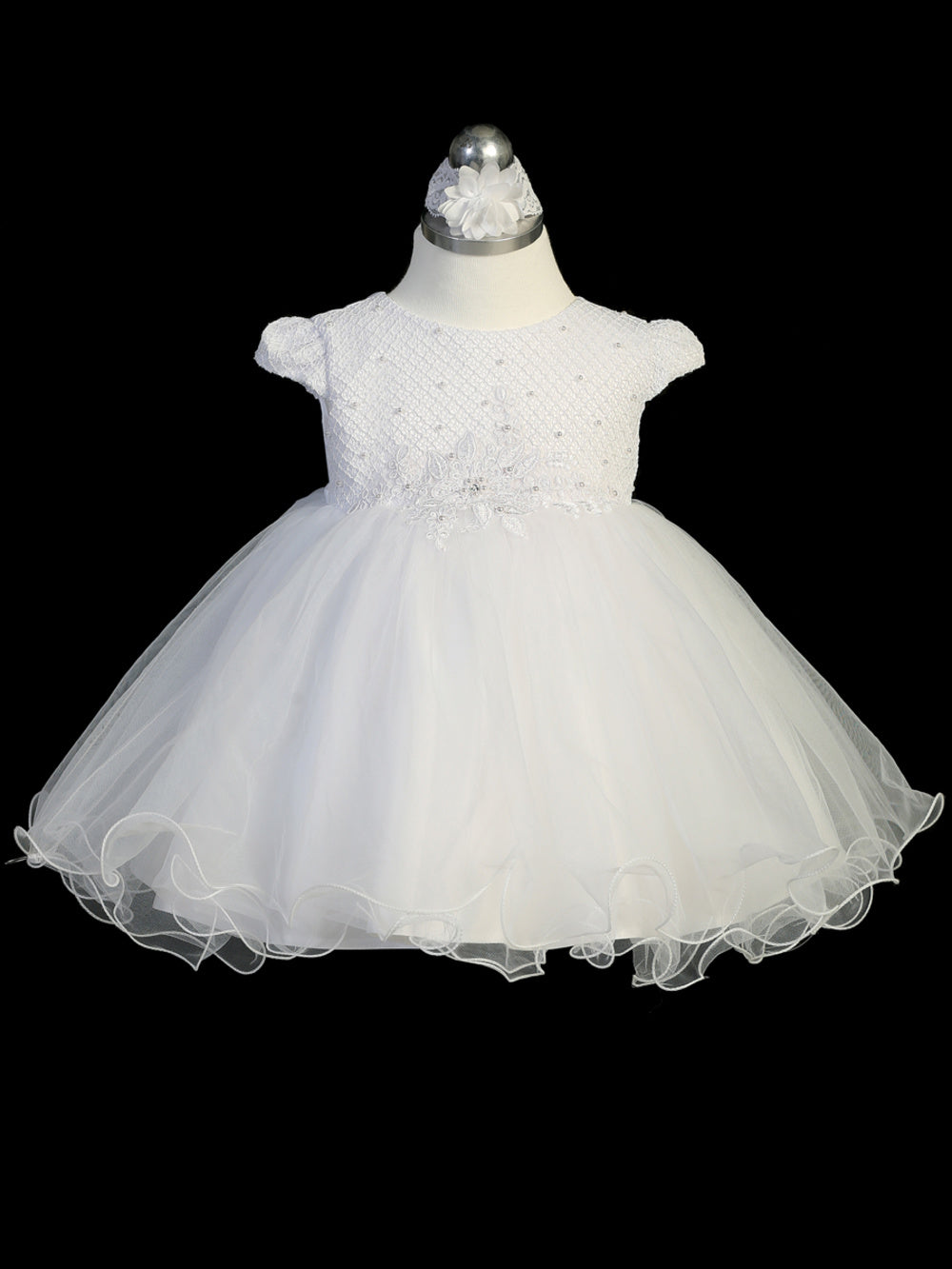 Infant Cap Sleeved Waffle Pattern Bodice with Tulle Skirt (2360)
