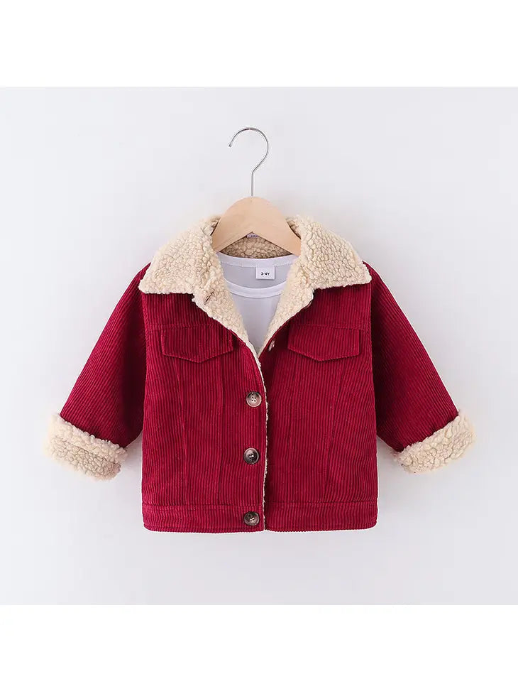 Toddler Girlboy Lapel Collar Button Design Fleece Lined Coat