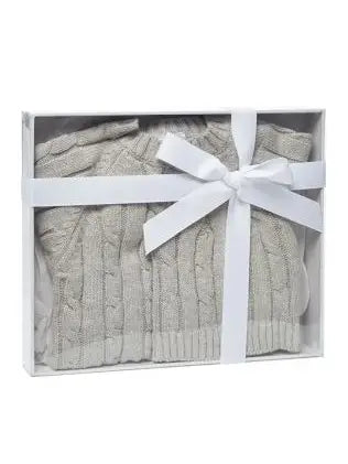 Grey Boxed Cardigan & Beanie Set