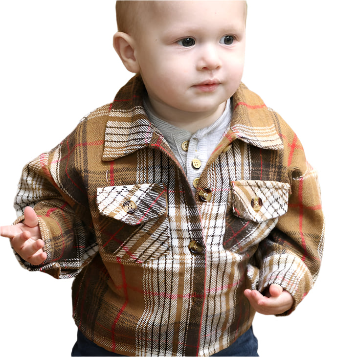 UNISEX/ PLAID BROWN BUTTON UP