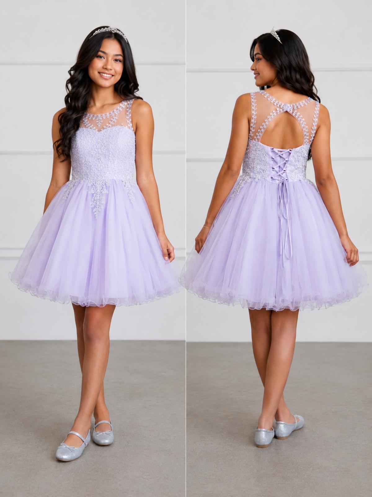 LILAC Short Gown with Embroidery Embellishments