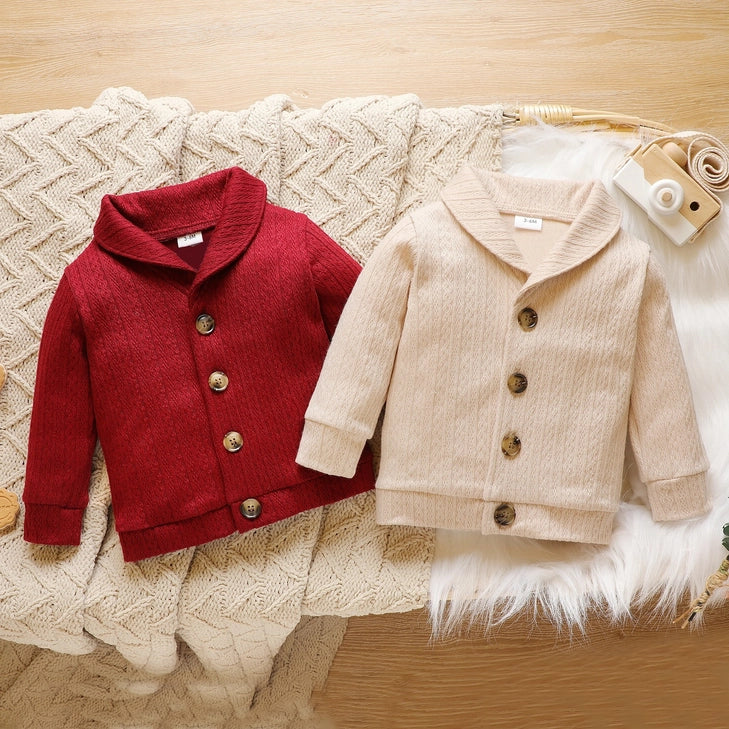 Baby Solid Lapel Button Down Long Sleeve Outwear