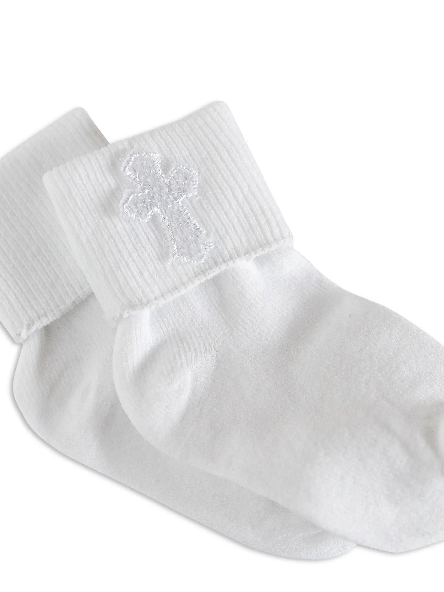 White Baby Baptism or Christening Dress Socks with Cross