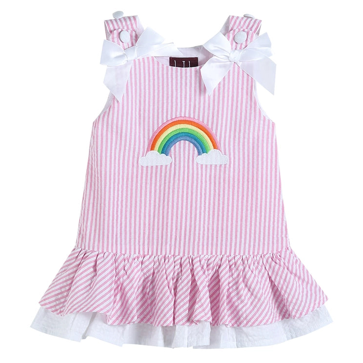 Pink Gingham Rainbow Applique Swing Dress