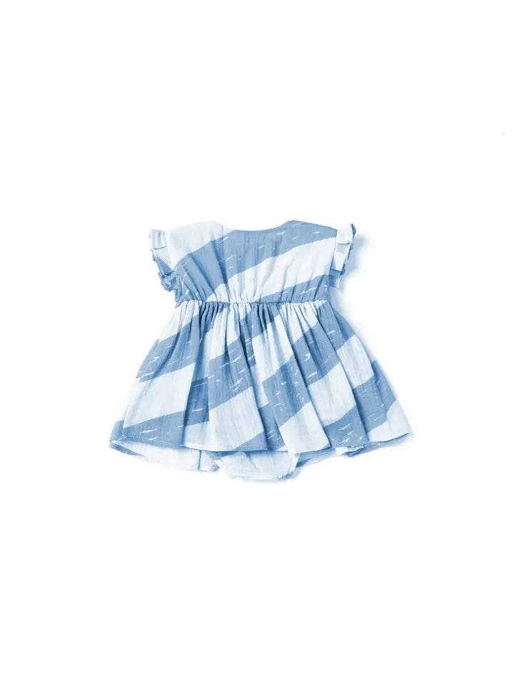 Baby Dress with Knife Pleated Sleeve Ruffle - Blue