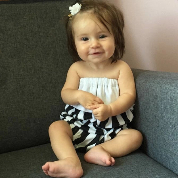 Black & White Striped Baby Girl Organic Cotton Romper