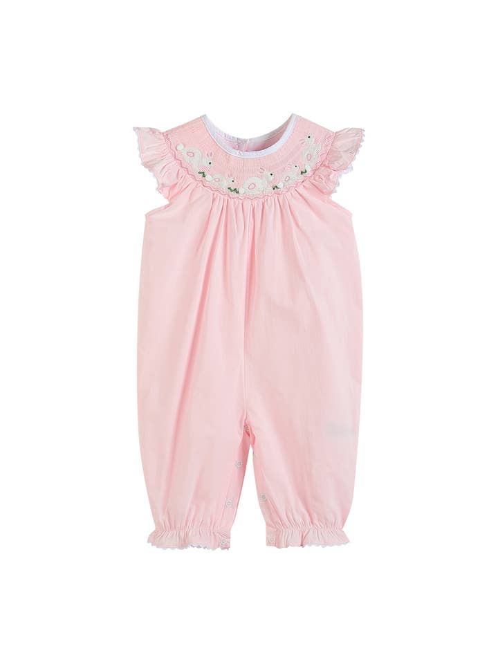 Light Pink Easter Bunny Smocked Baby Playsuit