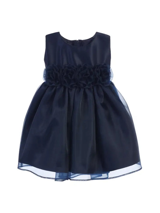 Satin w/ Organza & Hand Rolled Flowers Infant Dress