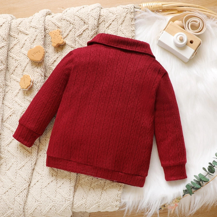 Baby Solid Lapel Button Down Long Sleeve Outwear