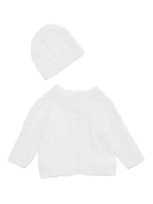 White Boxed Cardigan & Beanie Set