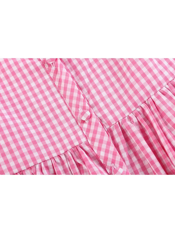 Pink Gingham Farm Animals Baby Dress
