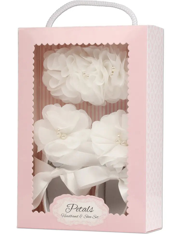Ivory Lace Baptism Shoe and Headband Set For Baby Girls