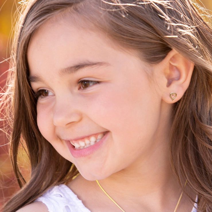 14K Gold-Plated Heart Open Earrings For Children and Babies