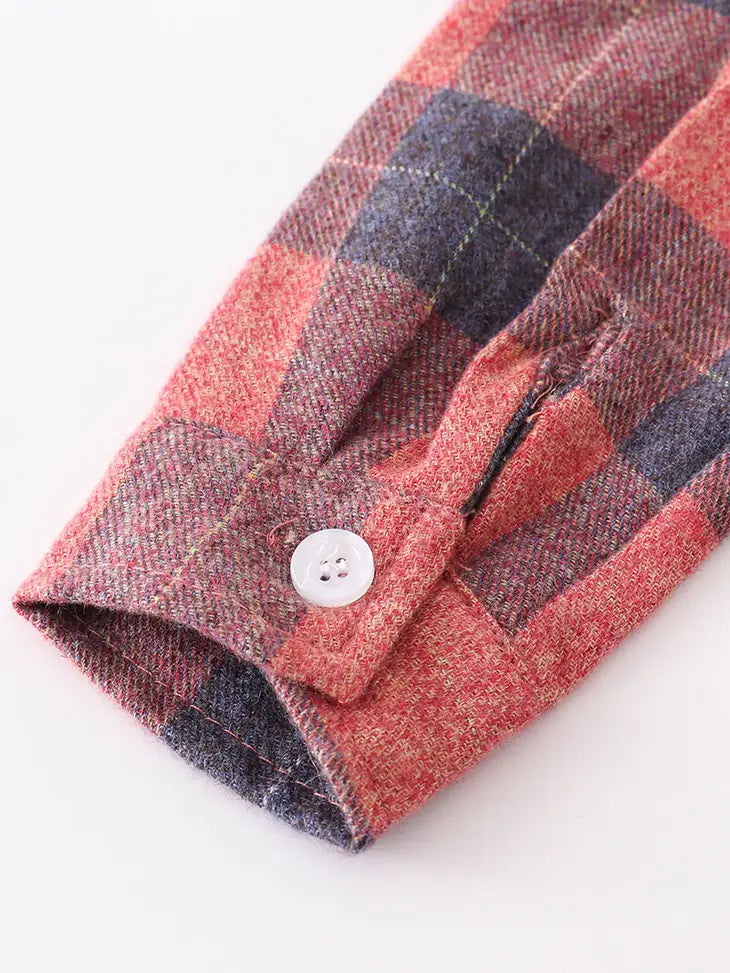 Rust Plaid Boy Button Down Shirt