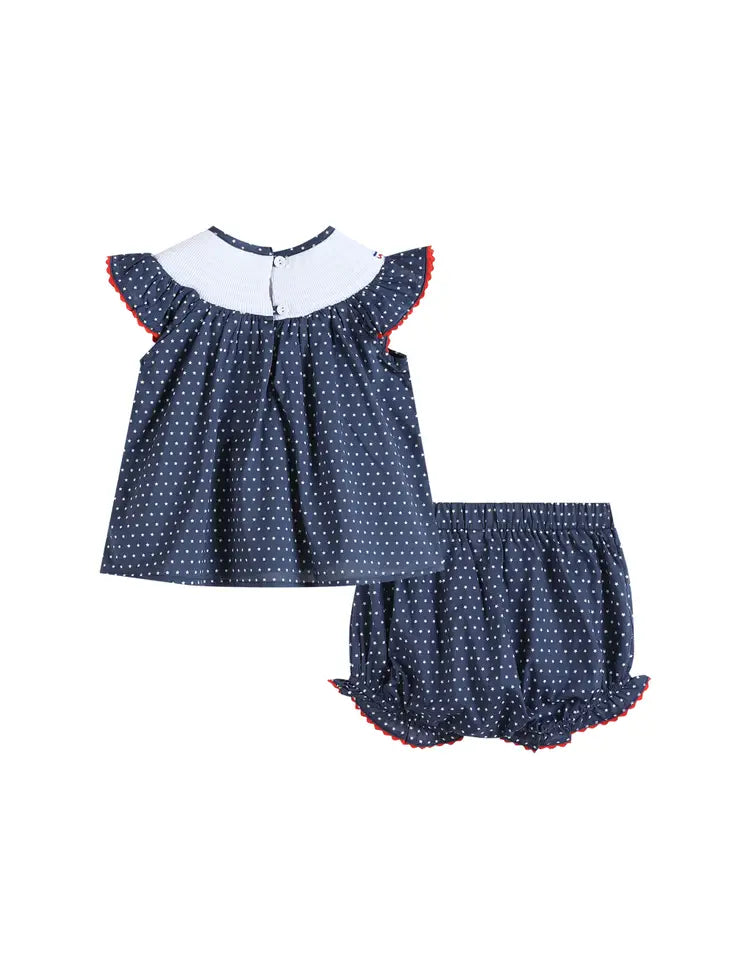 Navy American Flag Top and Bloomer Baby and Toddler Set