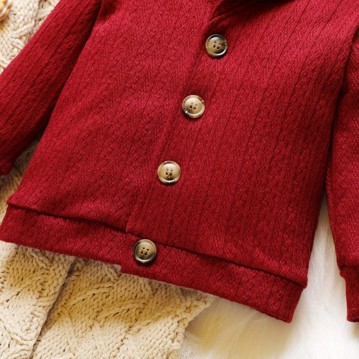 Baby Solid Lapel Button Down Long Sleeve Outwear
