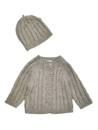 Grey Boxed Cardigan & Beanie Set