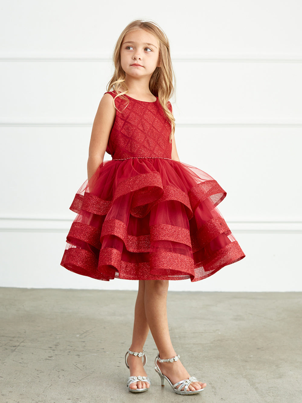 Short Dress with Glitter Horse Hair Ruffles (5829)