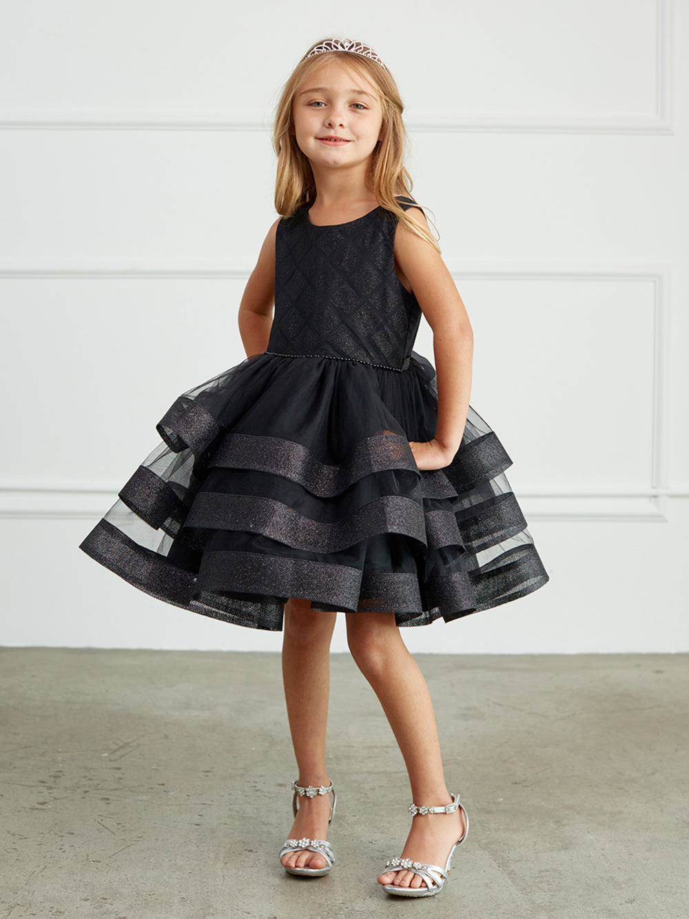 Short Dress with Glitter Horse Hair Ruffles (5829)