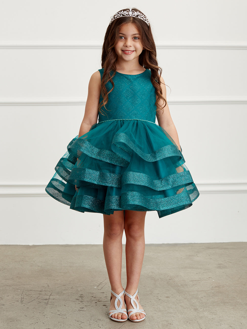 Short Dress with Glitter Horse Hair Ruffles (5829)
