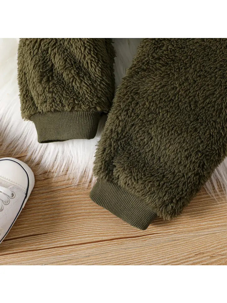 2pcs Baby Boy/Girl Thermal Fuzzy Pullover and Pants Set