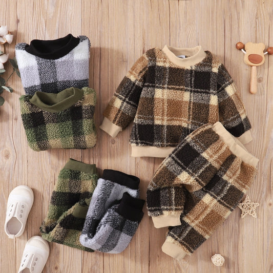 2-piece Toddler Boy Fuzzy Pullover Sweatshirt and Pants Set