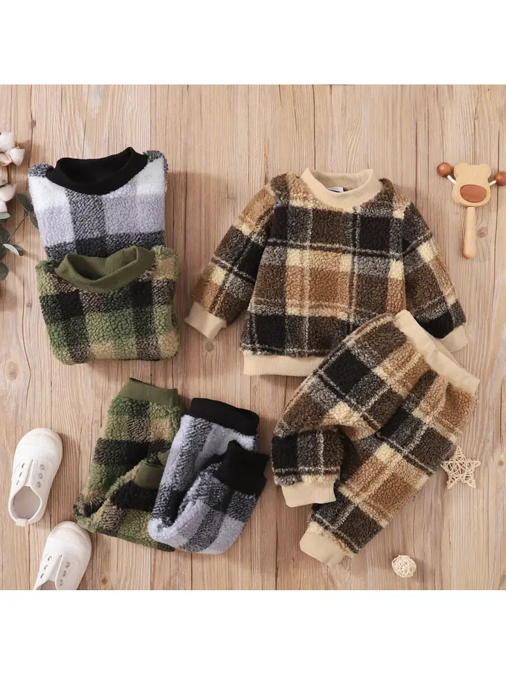 2-piece Toddler Boy Fuzzy Pullover Sweatshirt and Pants Set