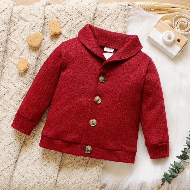 Baby Solid Lapel Button Down Long Sleeve Outwear