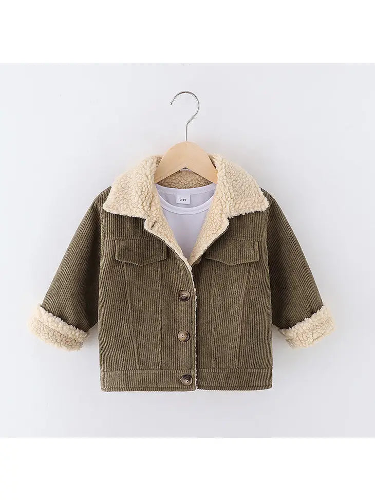 Toddler Girlboy Lapel Collar Button Design Fleece Lined Coat