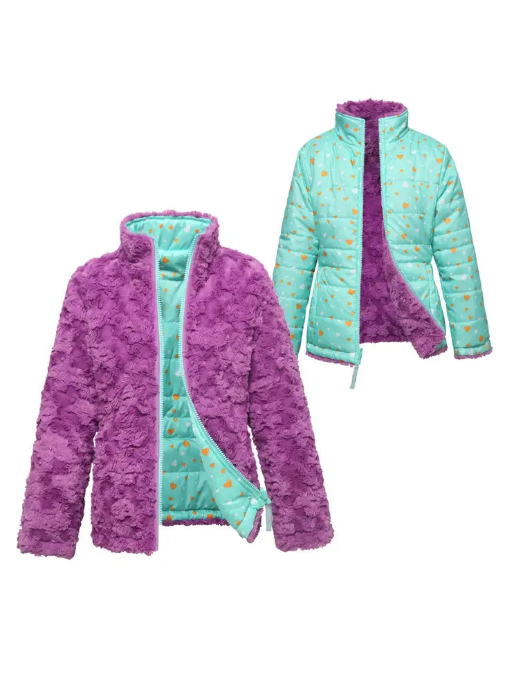Girls' Reversible Sherpa Fleece Puffer Jacket