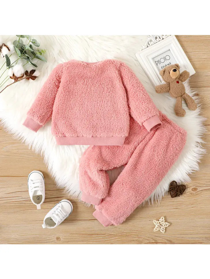 2pcs Baby Boy/Girl Thermal Fuzzy Pullover and Pants Set