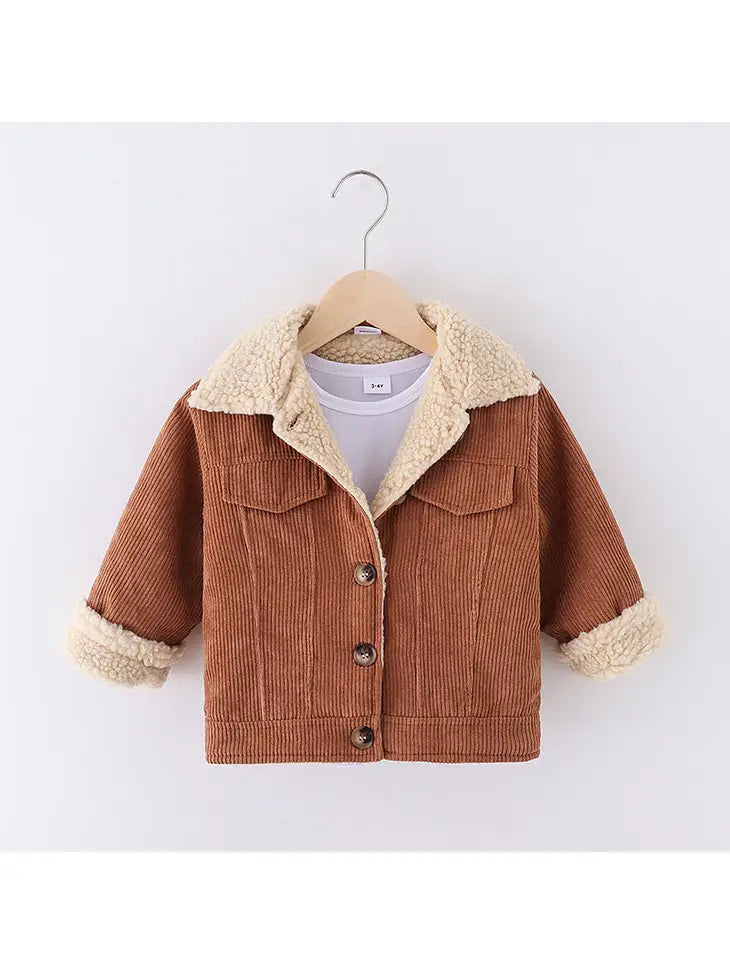 Toddler Girlboy Lapel Collar Button Design Fleece Lined Coat