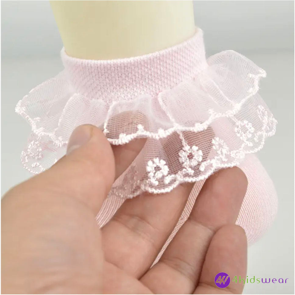 children cute double lace kids socks 100% cotton school teen socks crew white girls sock