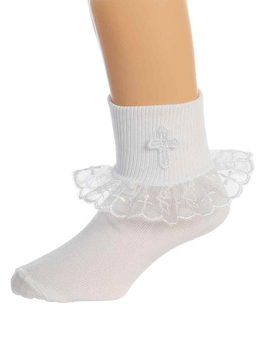 Girl's Socks with Lace Trim and Cross(12pcs)