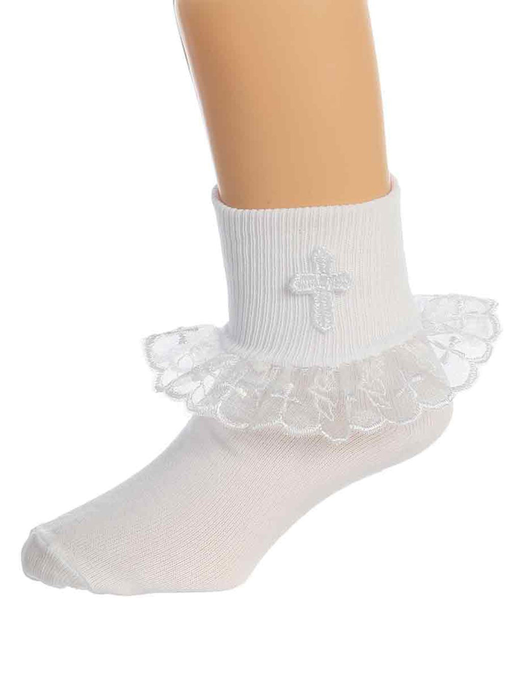 Girl's Socks with Lace Trim and Cross(12pcs)