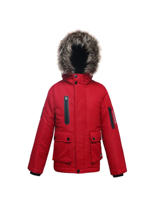 Boys' Parka Jacket with Faux Fur Insulated Hood