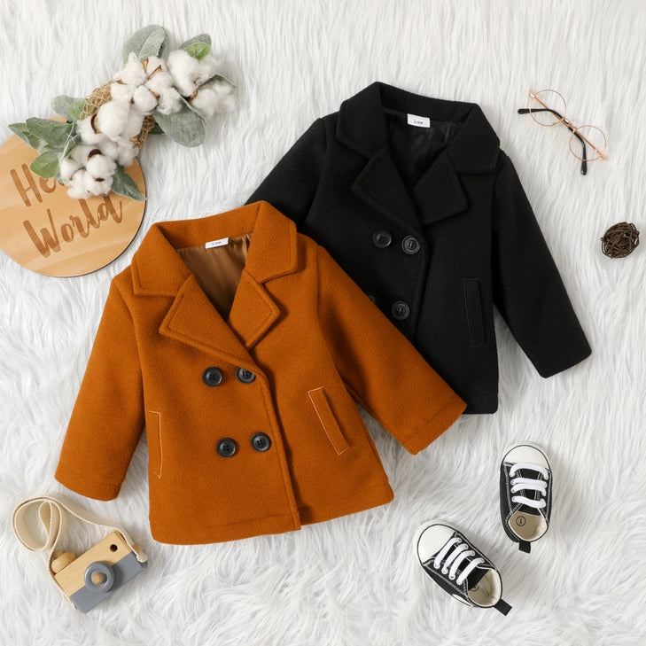 Baby Boy/Girl Lapel Double Breasted Wool Blend Coat