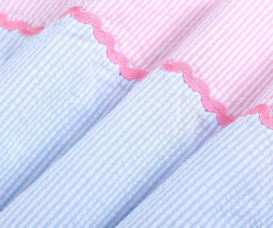 Pink + Blue Striped Smocked Baby Bishop Dress with Anchor