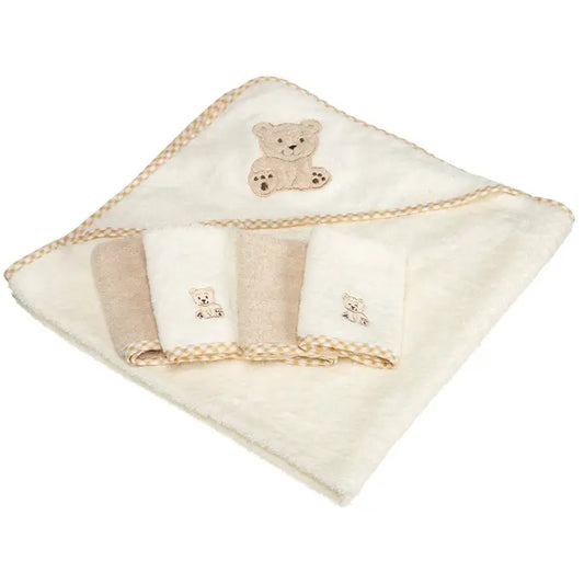 Hooded Towel & 4 Washcloth Set - Brown Bear